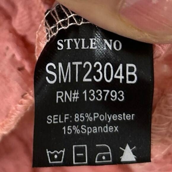 Pol Pink Embroidered Ruffle Cap Sleeve Smocked Cropped Top Large Coquette - Picture 9 of 11